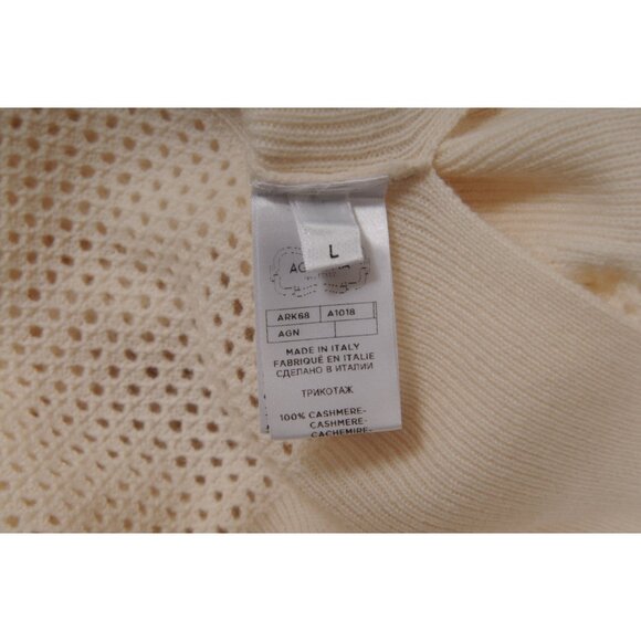 Agnona Womens Perforated Sweater Large Cream Cashmere Knit Crew Neck Pullover - Picture 5 of 7